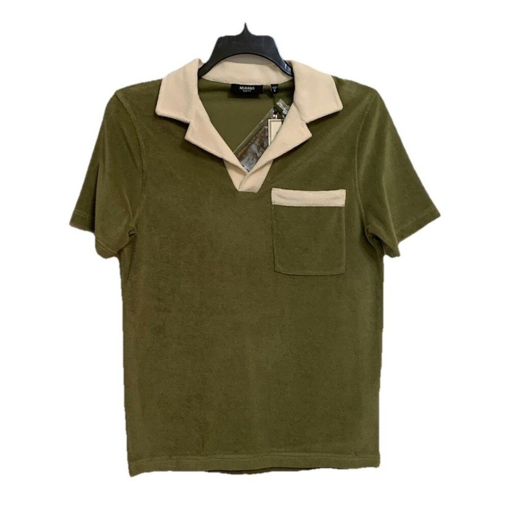 Murano Mens Sz Small Polo Slim Fit Terry Shirt Olive Crocodile World Retro New